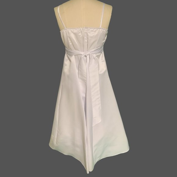 2ND BEAD EMBROIDERED WHT SATIN DRESS & MATCHING SHRT-SLEEVED CROP JACKET SZ 8 - Picture 5 of 5